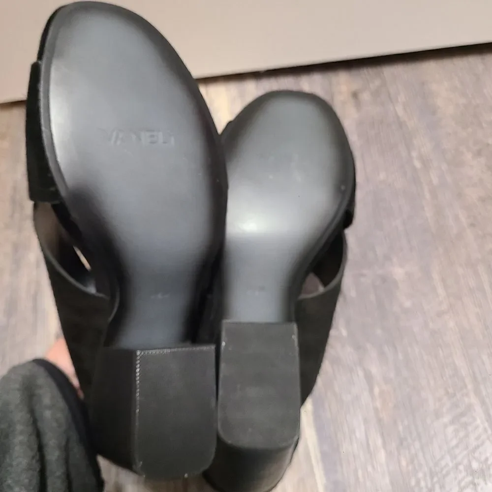 Vaneli Black Suede Thick Strappy Heeled Sandals - Picture 7 of 10